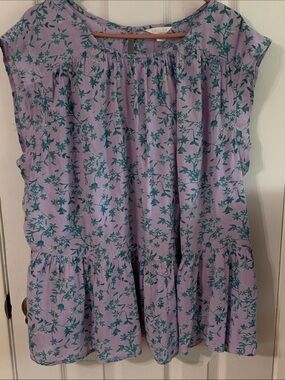 Caslon Lavender Top with Teal Floral Print